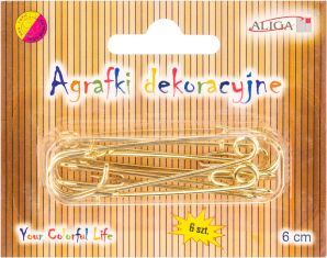 Agrafki dekoracyjne AGR-2875 z�ote, rozm. 6cm, op. 6szt.