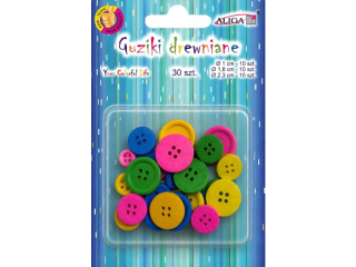 Guziki drewniane GUZ-2065 mix kolor�w i rozm., op. 30szt.