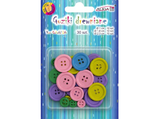 Guziki drewniane GUZ-2072 mix kolor�w i rozm., op. 30szt.