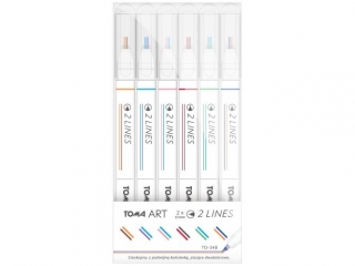 Cienkopisy TOMA 2-Lines, 2-kolorowe ko�c�wki 0, 5mm, bia�a obudowa, komplet 6 kolor�w - mix Etui 6szt TO-348-6 mix Etui 6szt