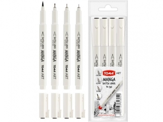 Cienkopisy TOMA Manga 4 konc�wki 0, 03mm/03, mm/1, 0mm/brush, - mix Etui 4szt TO-346 mix Etui 4szt