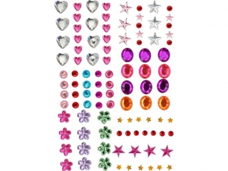 Kryszta�ki samoprzylepne mix wzor�w mix kolor�w 103szt. rodzaj: okr�g�e, kwiatki, gwiazdki, serca, owalne