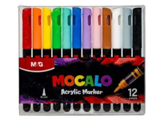 Marker akrylowy Mocalo p�dzelkowy, 12 kolor�w, blister, MG