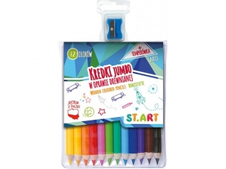 Kredki Jumbo w oprawie drewnianej 12 kolor�w + temper�wka [opakowanie=8szt]