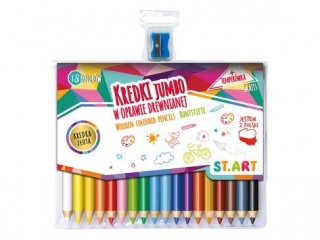 Kredki Jumbo w oprawie drewnianej 18 kolor�w + temper�wka [opakowanie=8szt]