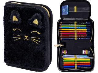 Pi�rnik pojedynczy jednoklapkowy z wyposa�eniem ASTRABAG FLUFFY KITTY BLACK, AC11 [opakowanie=12szt]