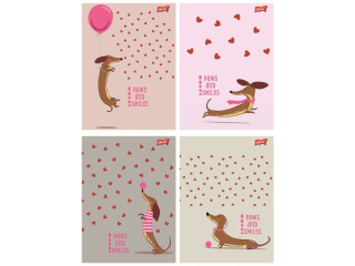 Zeszyt A4 32 kartki linia dwukolorowa ok�adka laminowana lakier miejscowy UV 70 g/m2 LOVELY DACHSHUND [opakowanie=15szt]