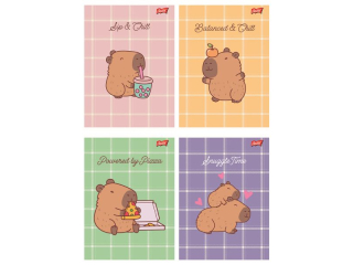 Zeszyt A5 32 kartki krata ok�adka laminowana lakier miejscowy UV 70 g/m2 CAPYBARA MOOD [opakowanie=15szt]