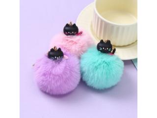 Brelok z pomponem, Czarne koty, miks wzor�w, Happy Color [opakowanie=24szt]