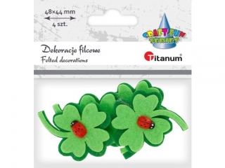 Dekoracje filcowe koniczyny 3D zielone 44x52mm z drewnian� biedronk� 4szt. TITWLK26