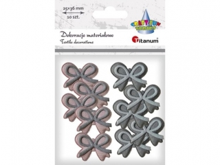 Aplikacje materia�owe kokardki 25x36mm bia�e, blador�owe, szare 10szt.