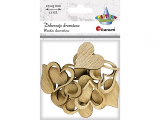 Dekoracje drewniane serca pe�ne i obrysy 27x25mm kolor naturalny 12szt.
