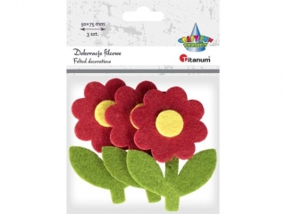 Dekoracje filcowe kwiaty 3D z �odyg� 50x70mm 3szt. ��te lub czerwone TITWLK