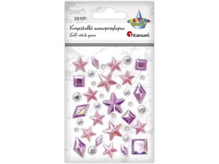 Kryszta�ki samoprzylepne mix tonacja r�owo-fioletowa gwiazdki 18x18/14x14mm, okr�g�e O8/6mm, pere�ki O4mm, szafiry kwadratowe 14x14mm i romby 11x19/6