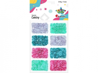 Cekiny okr�g�e 6mm zestaw 4 kolor�w 8x3g kolory: bia�y, mi�towy, ciemnomi�towy, r�owy TITWLK26