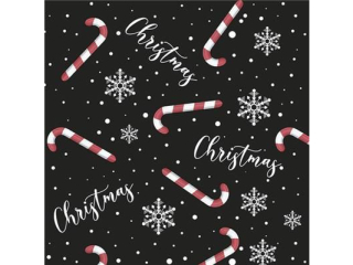 Serwetki POL-MAK SD_GW_026301 Daisy Lunch Candy Canes x Snowflakes on Black
