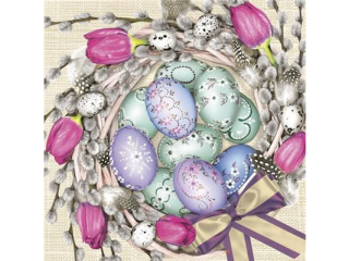 Serwetki POL-MAK SL_WL_010801 Maki Lunch Violet Tulips Wreath with Eggs