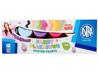 Farby plakatowe ASTRA Muffinaart 12 kol x 20 ml STANDARD BOX - (8 classic, 2 pastel, z�oty, srebrny)