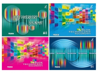 Blok Premium techniczny kolorowy A5 15k. KRESKA 170 g/m2