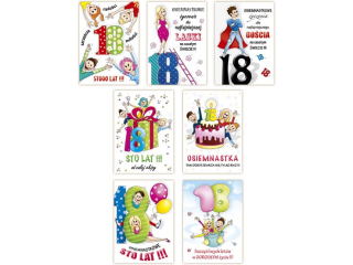 Kartki na 18 urodziny MERIGRAF �mieszne, 3D kolorowa folia