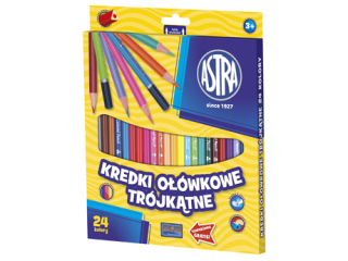 Kredki o��wkowe tr�jk�tne ASTRA - 24 kolory z temper�wk�  SUPER-HURT