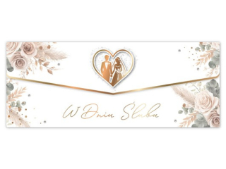 Kartka �lubna - koperta na pieni�dze ARMIN STYLE LUX-214 z�ocona "W dniu �lubu" 25x10cm