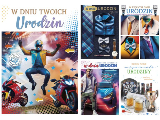 Kartki laurka B6B -brokat Urodziny zest. 740 Grafika , M�skie
