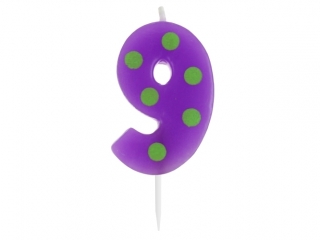 �wieczka cyferka piker "9" Grochy 6cm