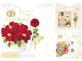Kartki laurka B6S - sk�adana z cyframi na paskach Urodziny zest. 735 Kwiaty - Bukiety , Mix