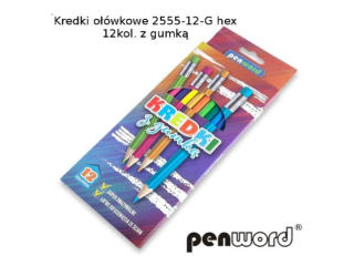 Kredki o��wkowe PENWORD 12 kolor�w z gumk� (2555-12-G) HURT