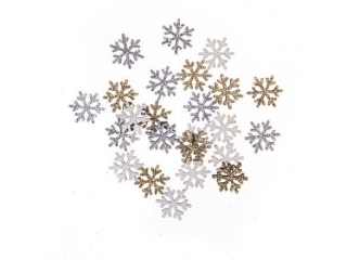 Drewniane brokatowe �nie�ynki DPCRAFT dwustronne 1,6 cm, 24 szt. Z�oty, srebrny, bia�y