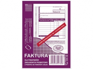 Druk 205-5E Faktura dla podatnik�w zwolnionych podmiotowo z 
